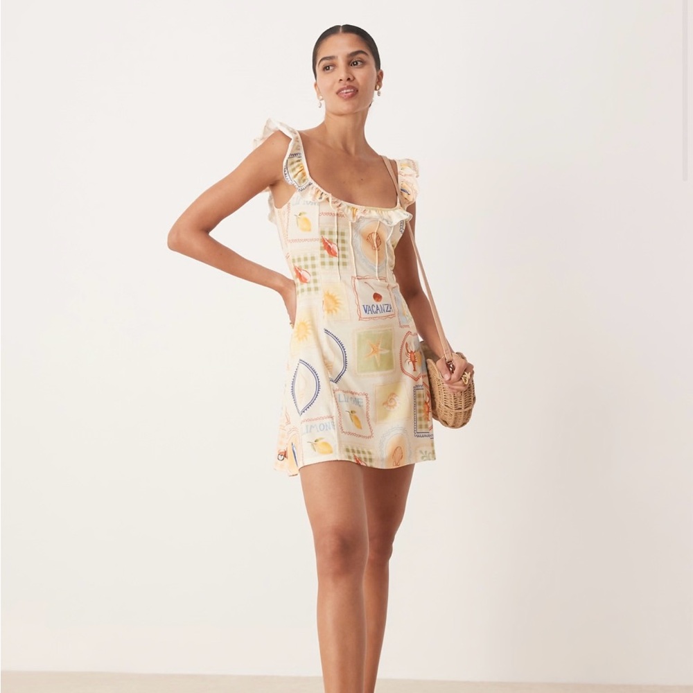 ASOS Cream and Orange Sundress Sleeveless Scoop Neck Resort Wear US4 New